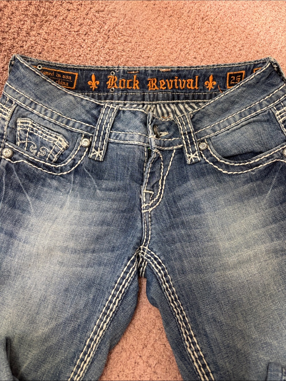Rock Revival Women's Faded Blue Contrast-Stitch Jeans